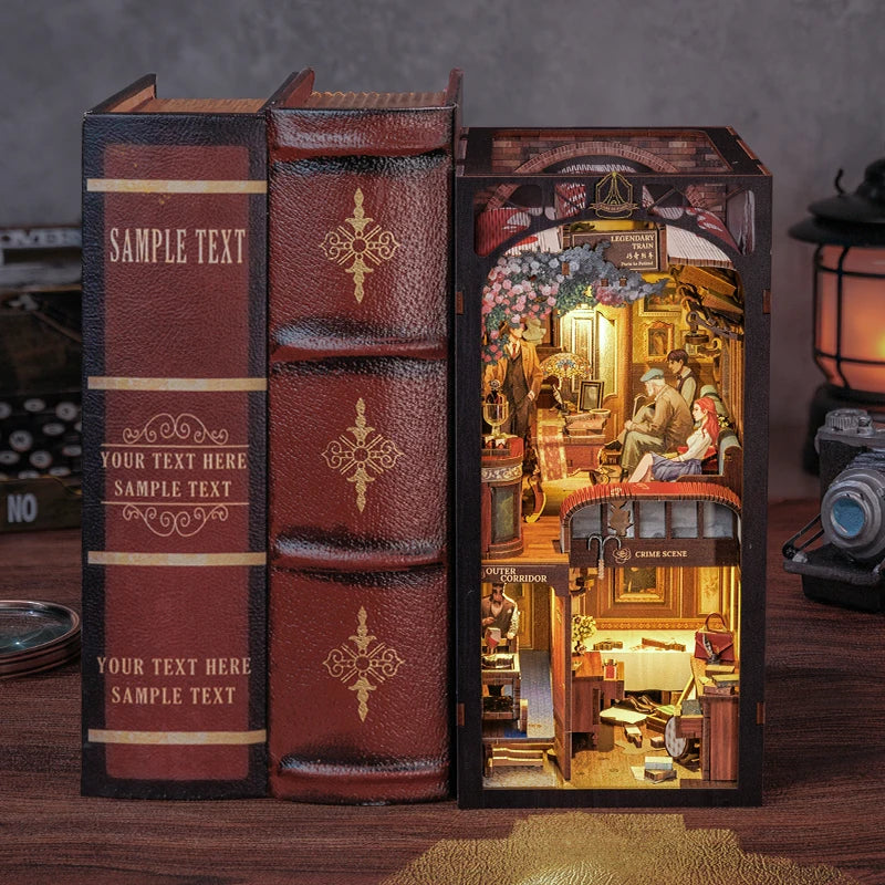 CUTEBEE DIY Book Nook Kit Miniature Dollhouse with Light Dust Cover Detective Bookshelf Insert for Craft Gift The Long Goodbye