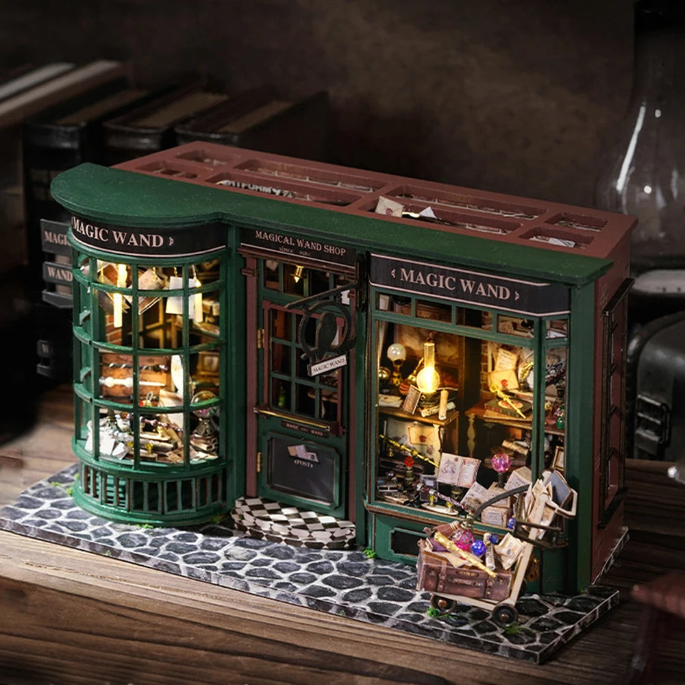 DIY Wooden Dollhouse Magic Shop Miniature Doll House Kit with Furniture Roombox Retro Home Model Toy for Children Gift