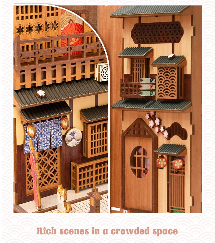 Cutebee DIY Miniature House Book Nook Bookshelf Insert Dollhouse Model Roombox Building Kit Wooden Bookshelf Toys Bookend Gifts