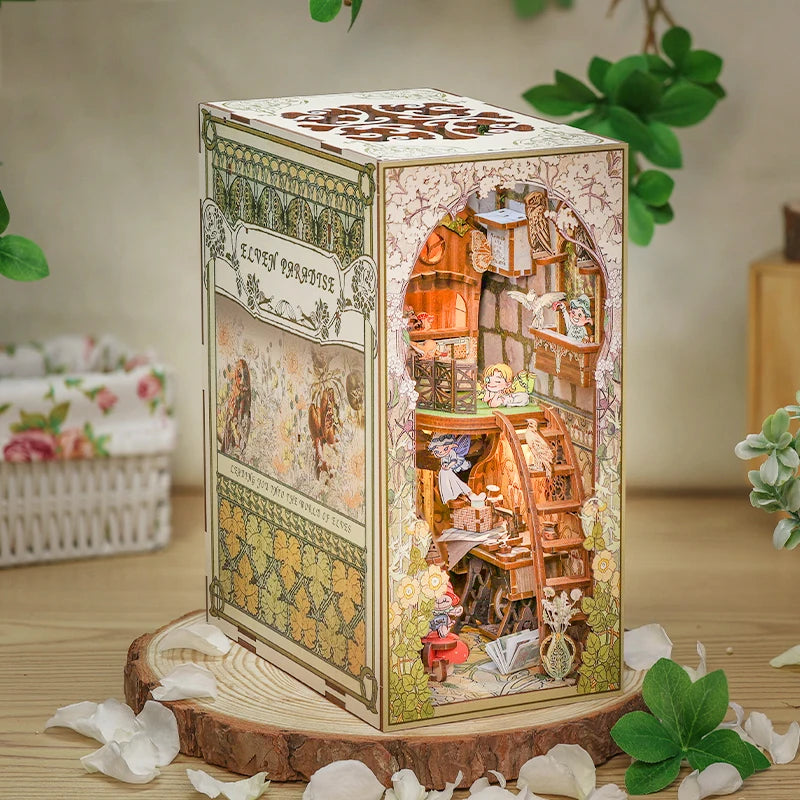 CUTEBEE Book Nook Kit DIY Doll House with LED Light Bookshelf Insert Eternal Bookstore Model Collection Series For Birthday Gift