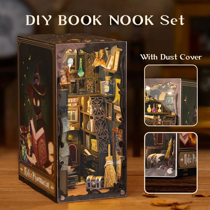 CUTEBEE DIY Book Nook Miniature House Dollhouse Booknook Touch Light Model Building Toy for Decoration Gifts Magic Pharmacist