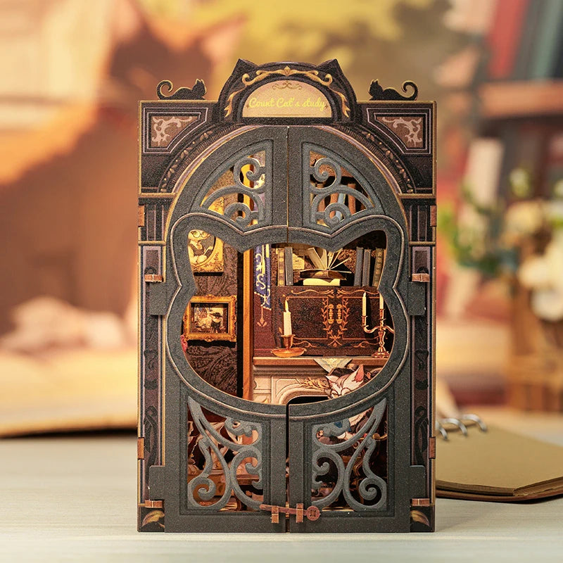 CUTEBEE Bookstore Book Nook DIY Miniature Wooden Dollhouse with Light Bookshelf Insert Kit Puzzle Assembly Model for Decor Gift