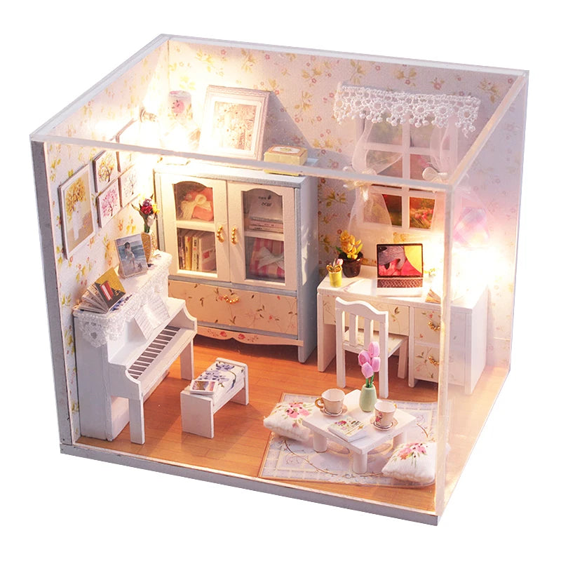 CUTEBEE Wooden Doll House 1:24 Handmade Miniature Doll House Model Building Kits Toy with Furniture For Children Adult Xmas Gift