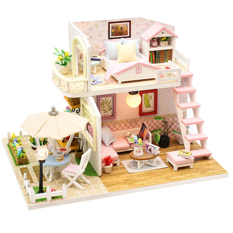 CUTEBEE Wooden Doll House 1:24 Handmade Miniature Doll House Model Building Kits Toy with Furniture For Children Adult Xmas Gift