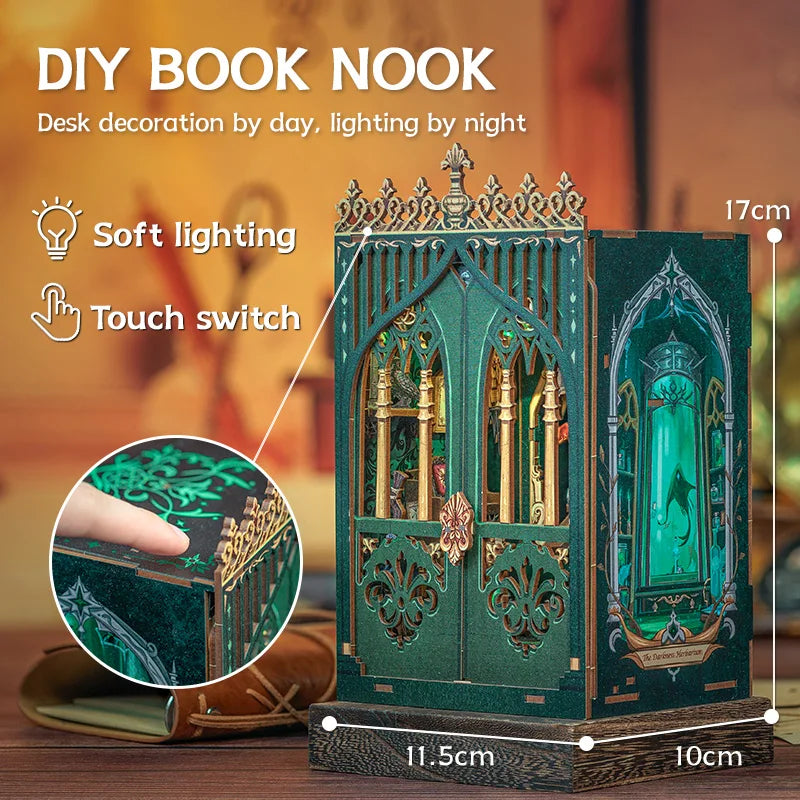 CUTEBEE DIY Book Nook Kit Miniature Dollhouse with Light Magic Bookshelf Insert Booknook Home Decoration for Craft Birthday Gift