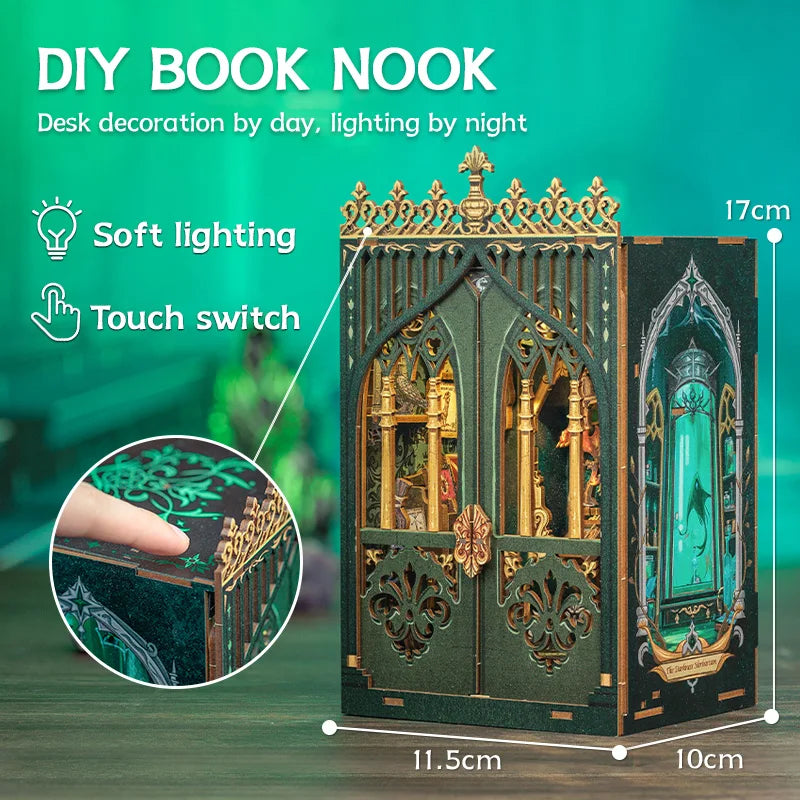 CUTEBEE Booknook DIY Miniature House with Light Wooden Bookshelf Insert Darkness Herbarium Book Nook Decor for Gifts 3D Puzzle