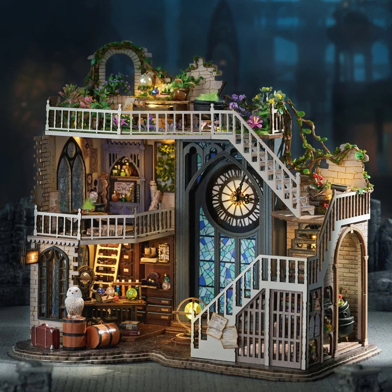 CUTEBEE DIY Wooden Dollhouse Magic Cathedral Miniature Doll House Kit with Furniture Roombox Magic Academy Toy for Birthday Gift