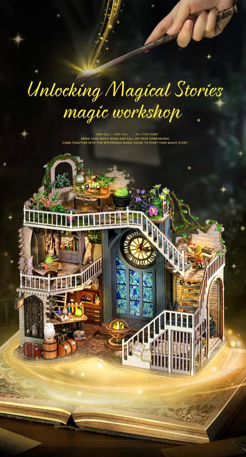 CUTEBEE DIY Wooden Dollhouse Magic Cathedral Miniature Doll House Kit with Furniture Roombox Magic Academy Toy for Birthday Gift