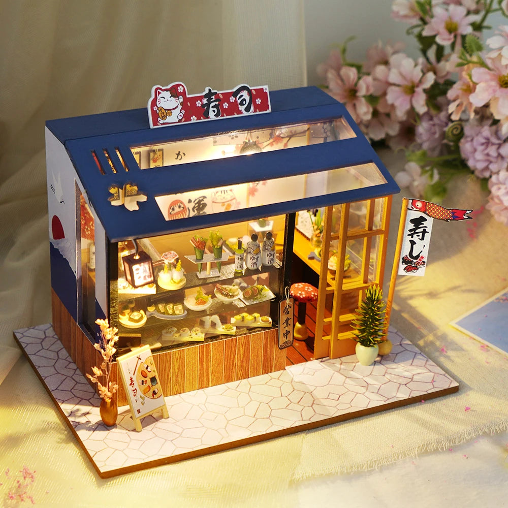 Cutebee Miniature Dollhous Japanese Style Doll House Accessories Furniture Miniatures Building Mini Wooden Roombox Toy Gift