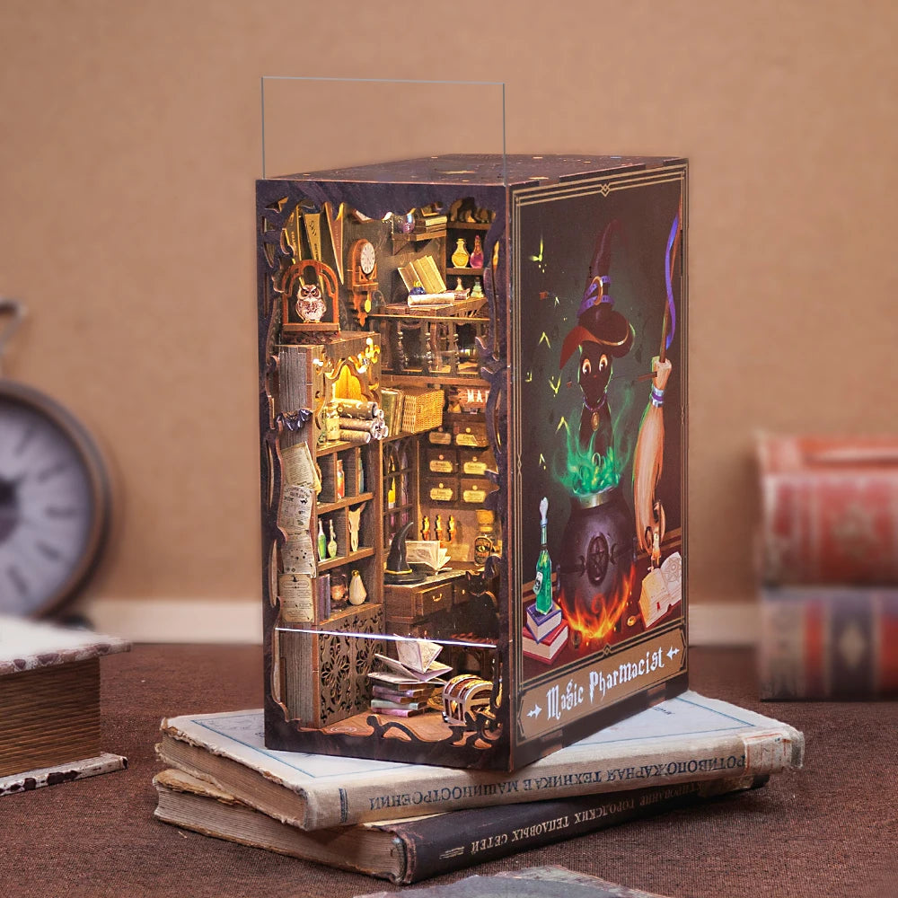 CUTEBEE Book Nook Kit DIY Doll House with LED Light Bookshelf Insert Eternal Bookstore Model Collection Series For Birthday Gift