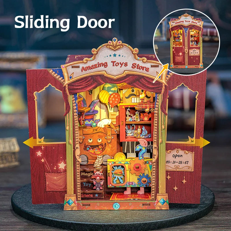 CUTEBEE Book Nook DIY Mini Dollhouse with Light Wooden Bookshelf Insert Amazing Toys Store Booknook Decor for Gifts 3D Puzzle