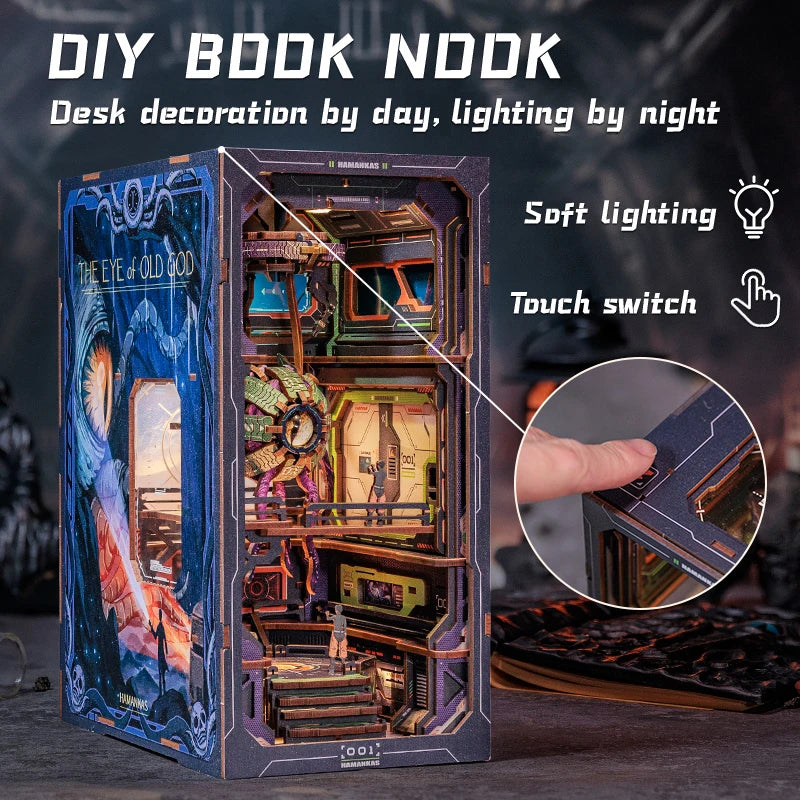 CUTEBEE Bookstore Book Nook DIY Miniature Wooden Dollhouse with Light Bookshelf Insert Kit Puzzle Assembly Model for Decor Gift