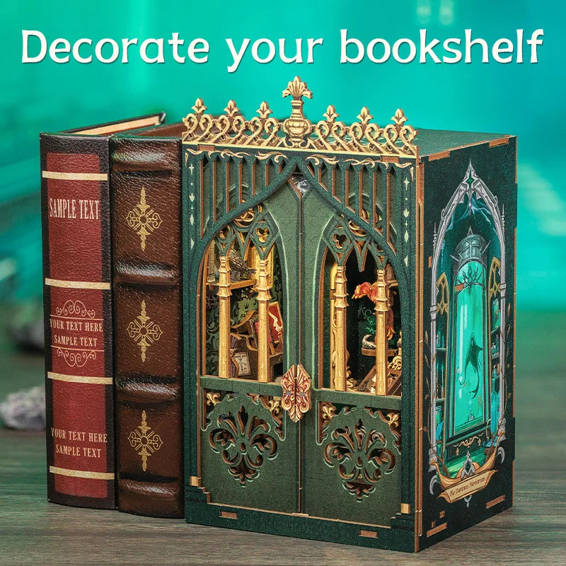 CUTEBEE Booknook DIY Miniature House with Light Wooden Bookshelf Insert Darkness Herbarium Book Nook Decor for Gifts 3D Puzzle